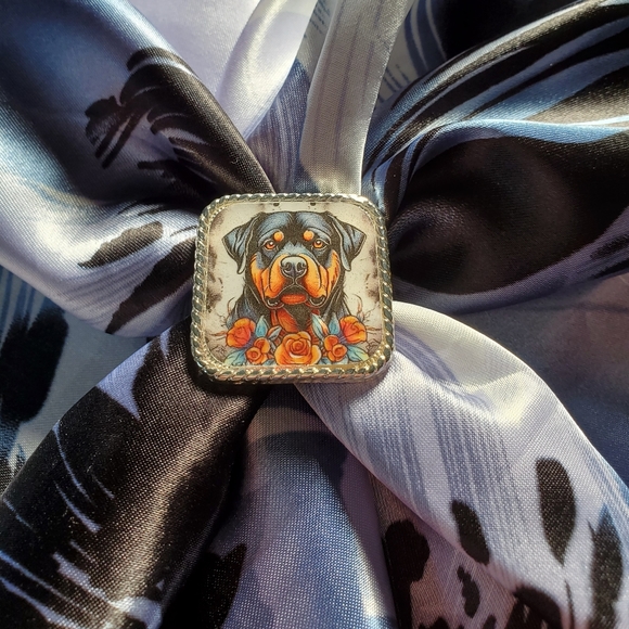 Western scarf slide,scarf slide bling concho, wild rag slides, Rottweiler - Picture 2 of 3